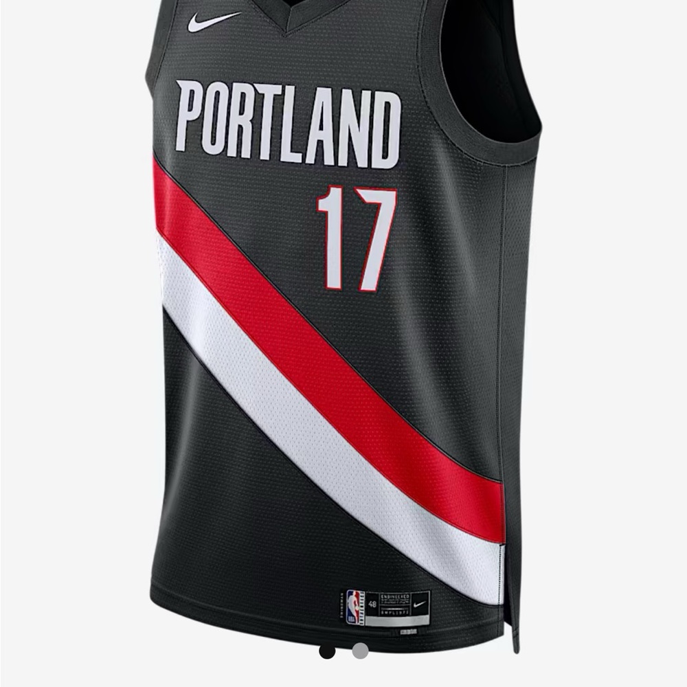 Nike Black Portland Jersey with Red and White Stripes - Shaedon Sharpe